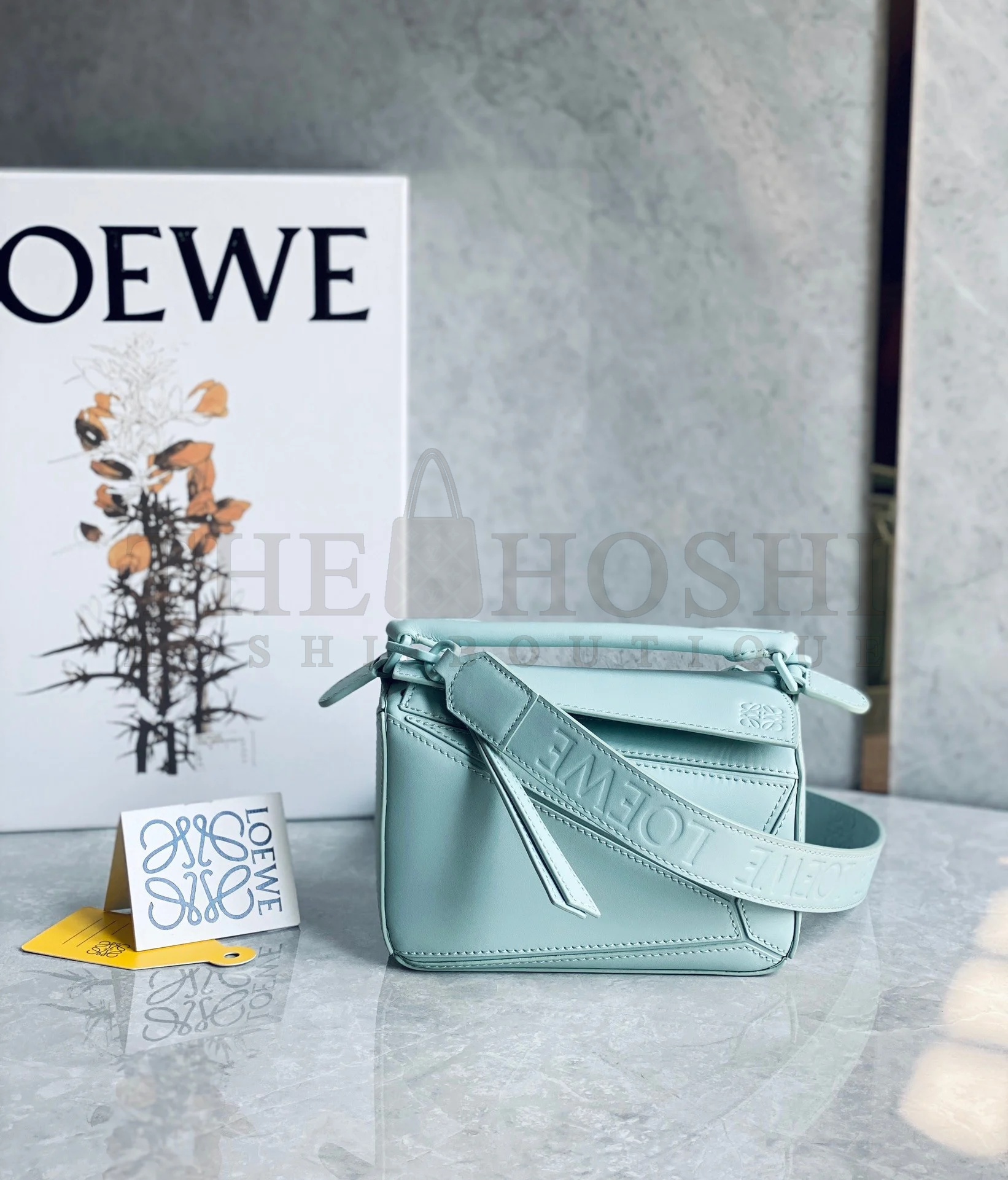 L0ew* Puzzle Mini Bag In Aquamarine Satin Calfskin Master Quality