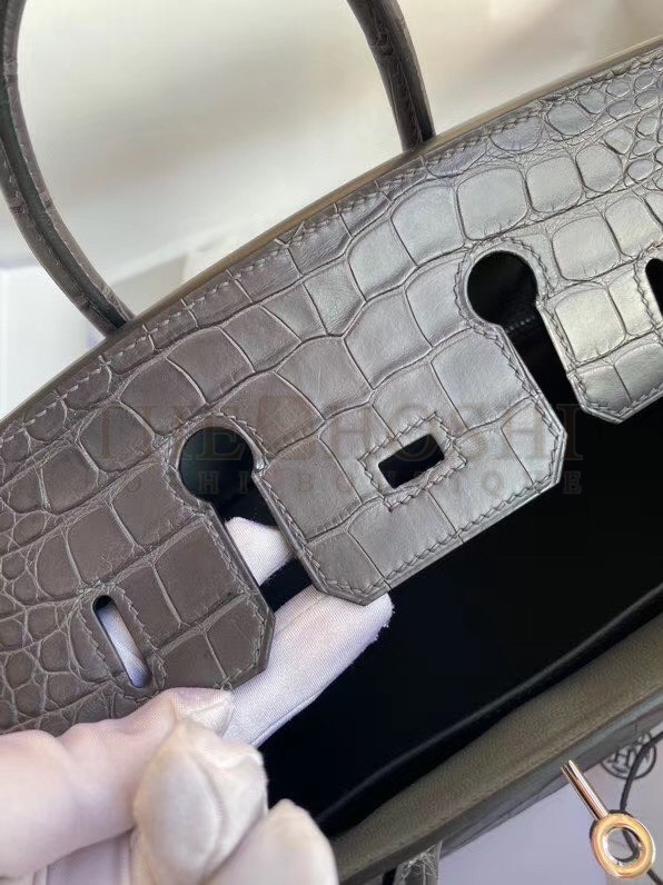 H**me5 Dark Grey Birkin 25cm Matte Alligator Crocodile Skin Bag Master Quality