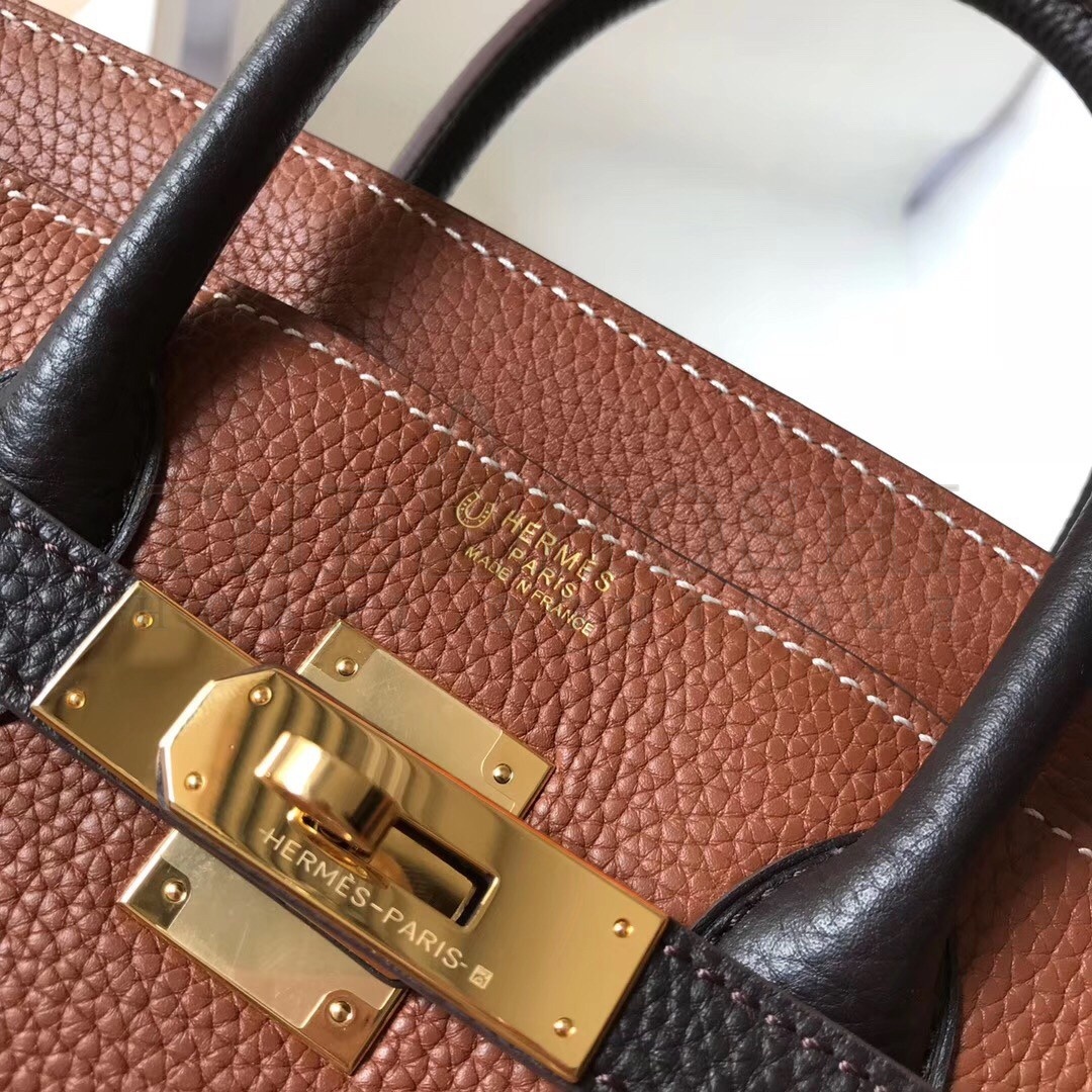 H**me5 Bi-Color Birkin 30cm Bag In Brown/Black Clemence Leather Master Quality