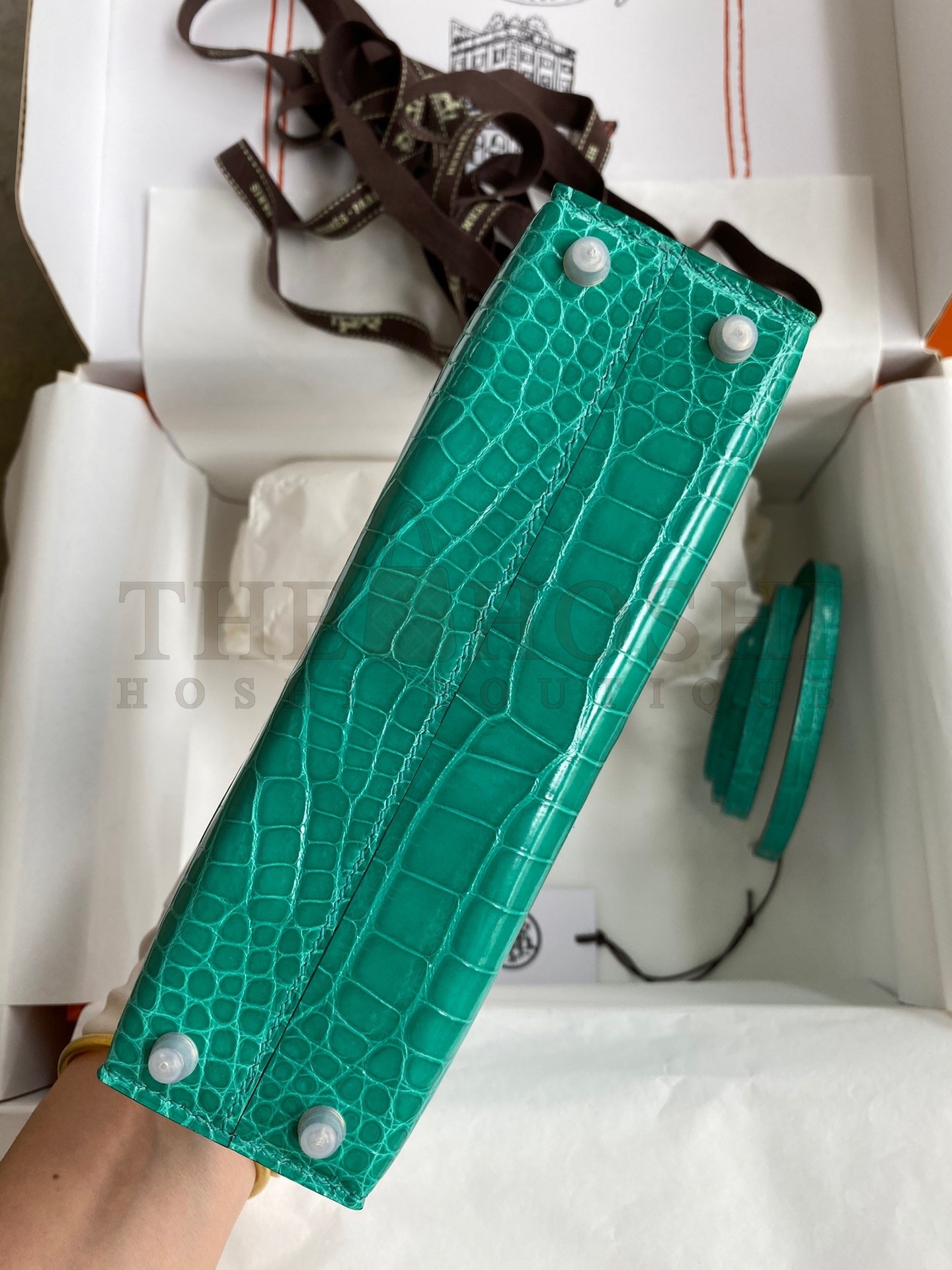 H**me5 Kelly Mini II Sellier Handmade Bag In Vert Jude Shiny Alligator Leather Master Quality