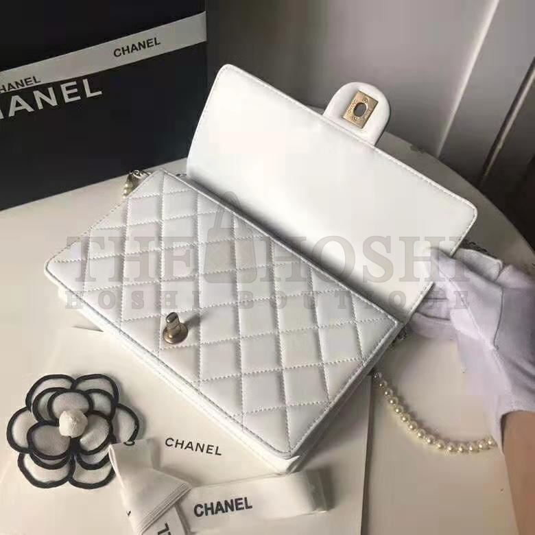 Ch**el Women Flap Bag White Ringer Pearl in Goatskin Leather Master Quality