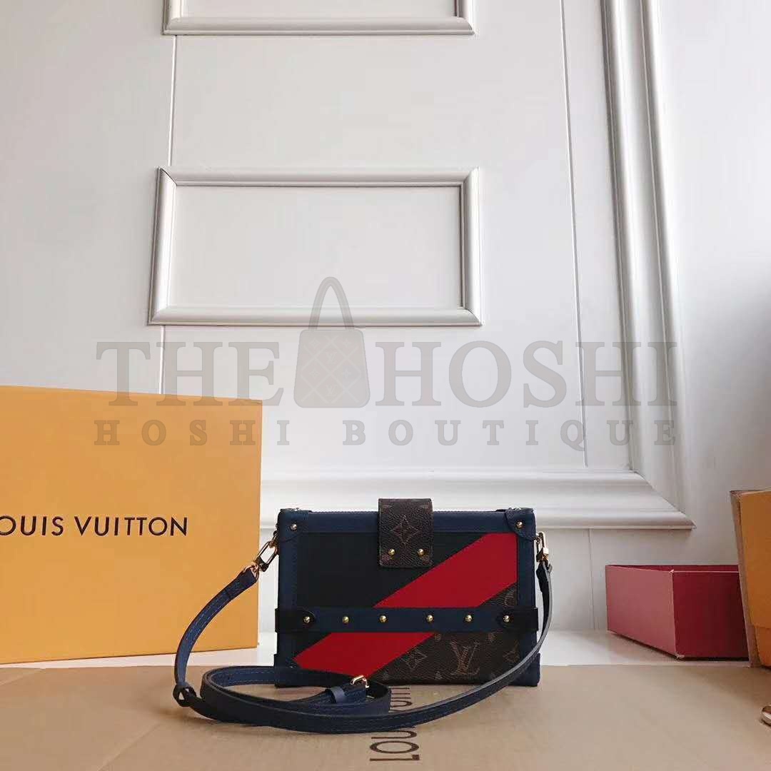 L0vis Vvtt0n LV Women Petite Malle Handbag in Calf Leather and Monogram Coated Canvas Master Quality