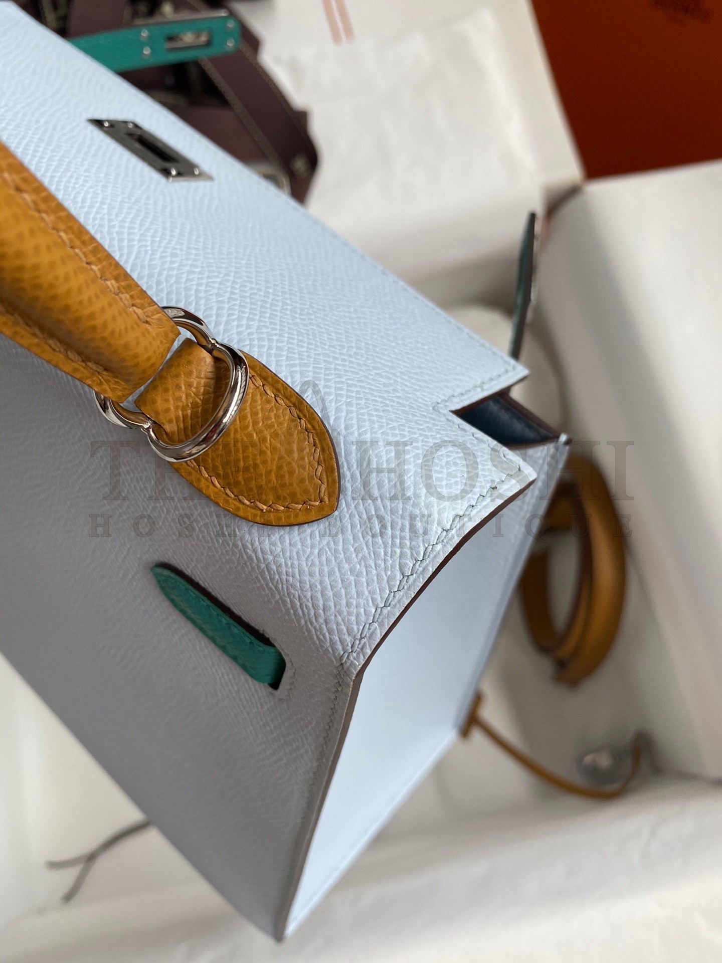 H**me5 Kelly Sellier 25 Tricolor Bag in Blue/Green/SesameEpsom Calfskin Master Quality