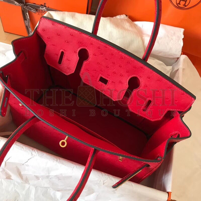 H**me5 Red Birkin 30cm Ostrich Handmade Bag Master Quality