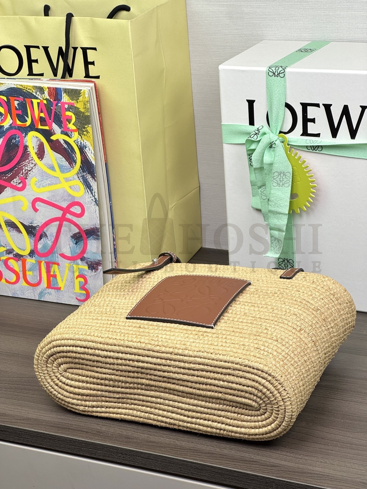 L0ew* Raffia Cowhide Tote Bag 28x20x10cm Master Quality