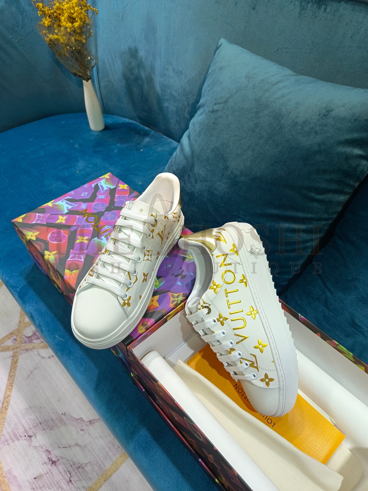 LV Time Out Monogram Embossed Calfskin Sneakers Gold Silver Women Size 34–41 Master Quality