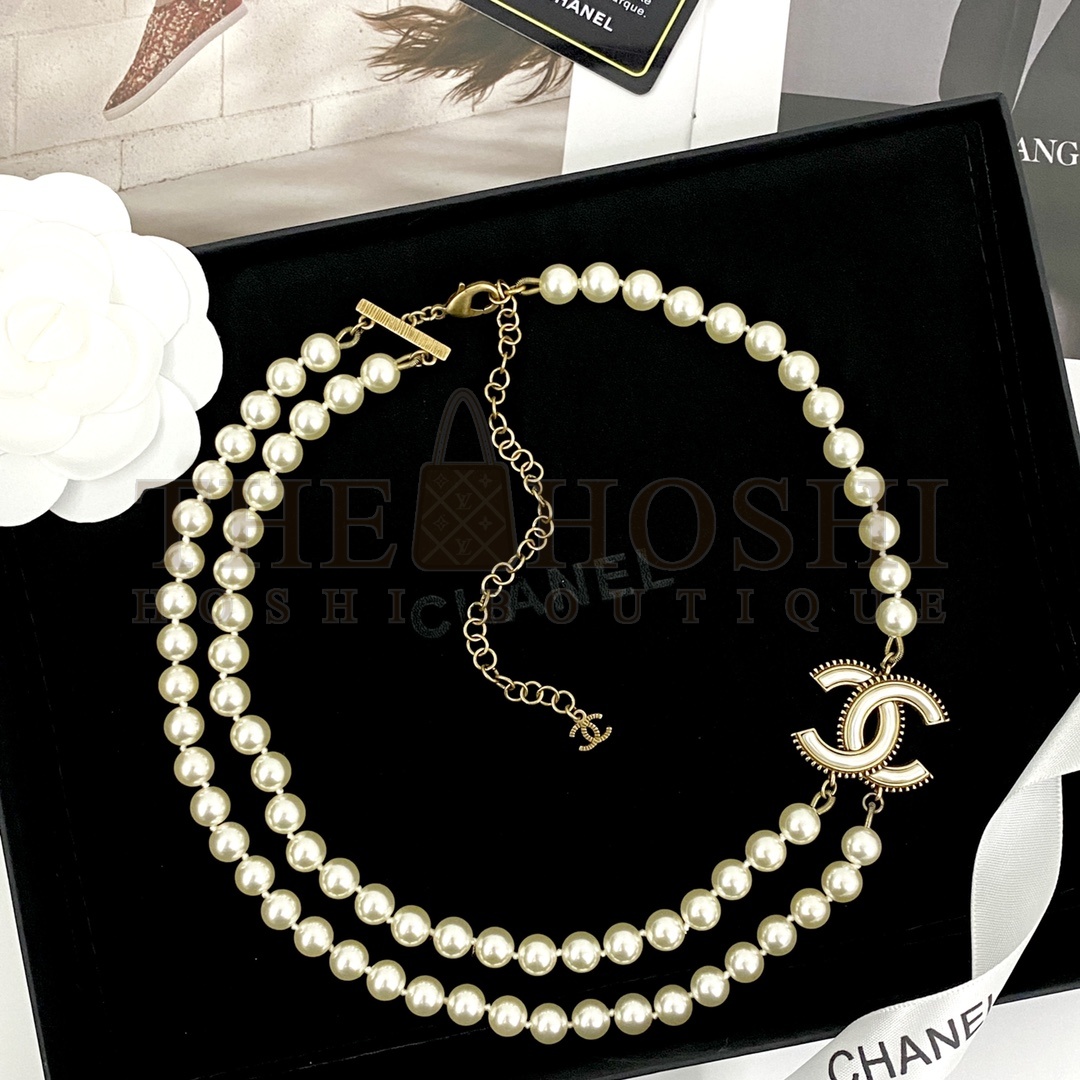 Ch**el CC Pearl Necklace Double Layer Vintage Gold Master Quality