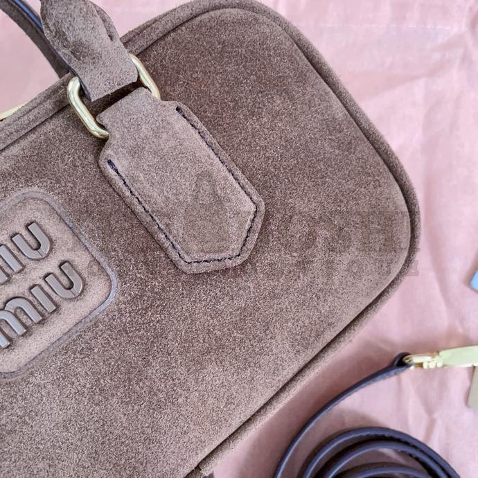 Miu Miu M1um1u Suede Bowling Bag Brown Calfskin Leather 22x10.5x7.5cm 5BB142 Master Quality