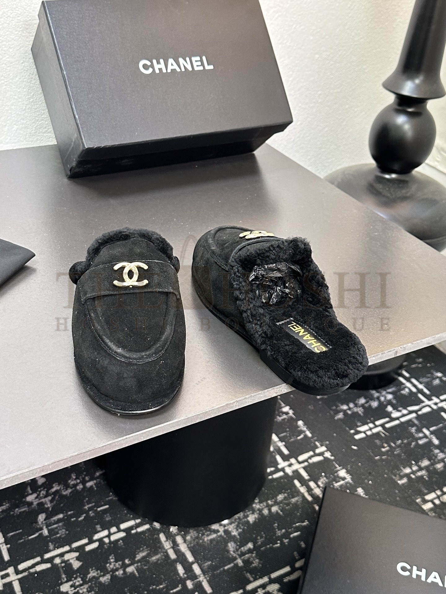 Ch**el CH 25K Fur Mule Slippers Suede Leather Shearling Lined 35-41 Master Quality