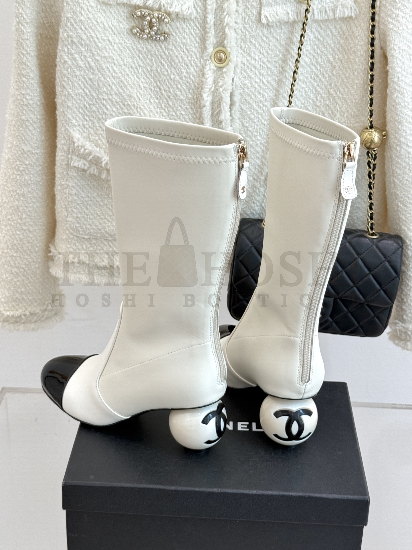 Ch**el Double C Pearl Decorated Platform Boots Withe Lambskin Leather Sole Master Quality
