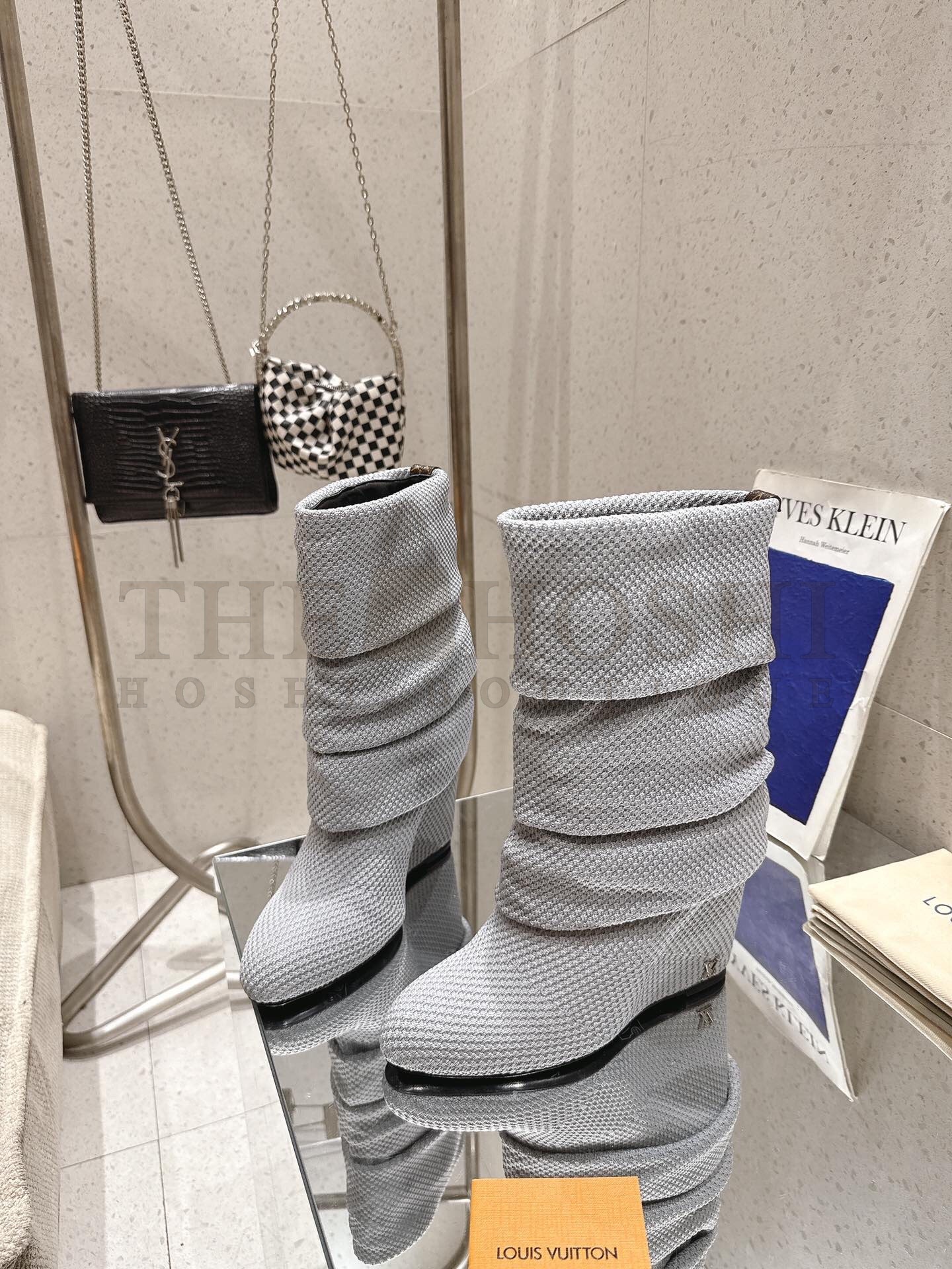 L0vis Vvtt0n LV x Pharrell Williams Summer 2025 Crystal Knit High Heel Boots 9cm Master Quality