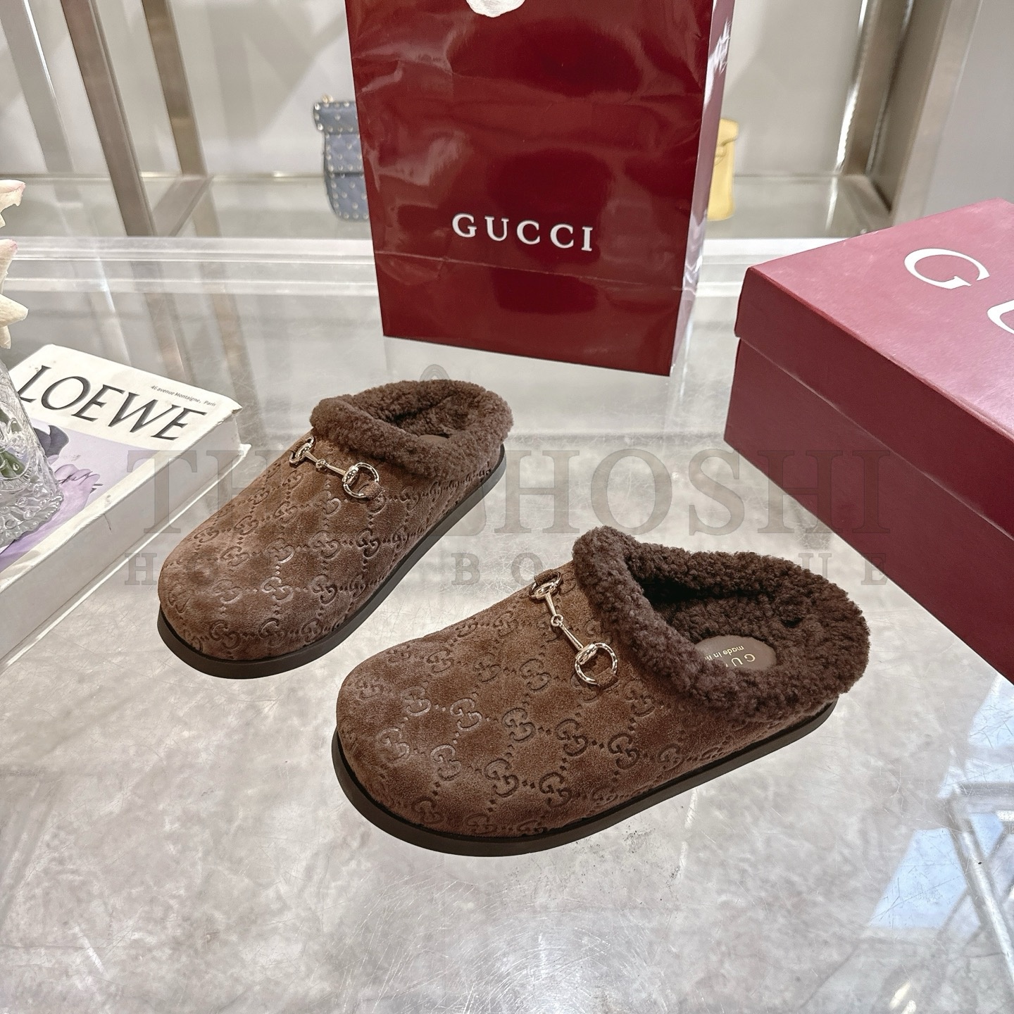 Gvc*1 Drak Brown Leather Horsebit-Detailed Shearling-Lined Mules Sandals  Sizes 36-42 Master Quality