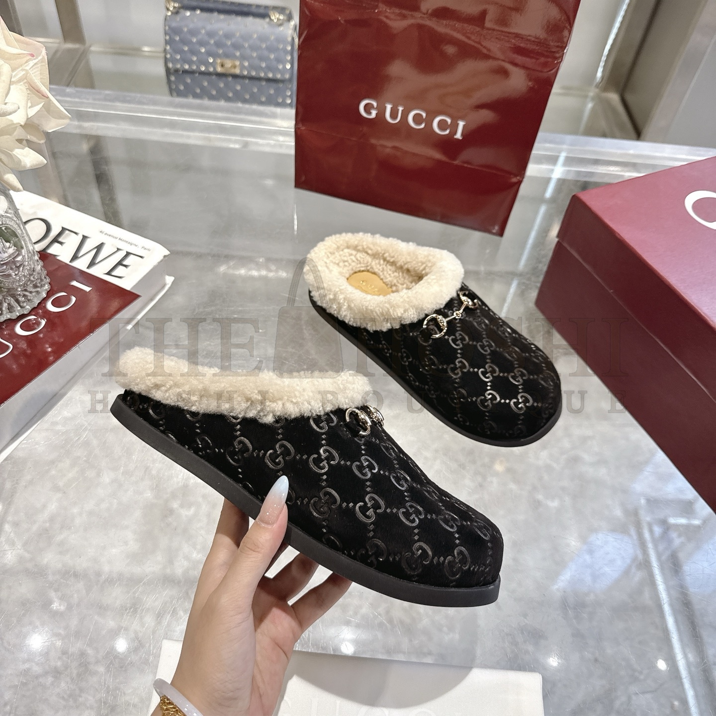 Gvc*1 Brigh Leather Horsebit-Detailed Shearling-Lined Mules Sandals Master Quality