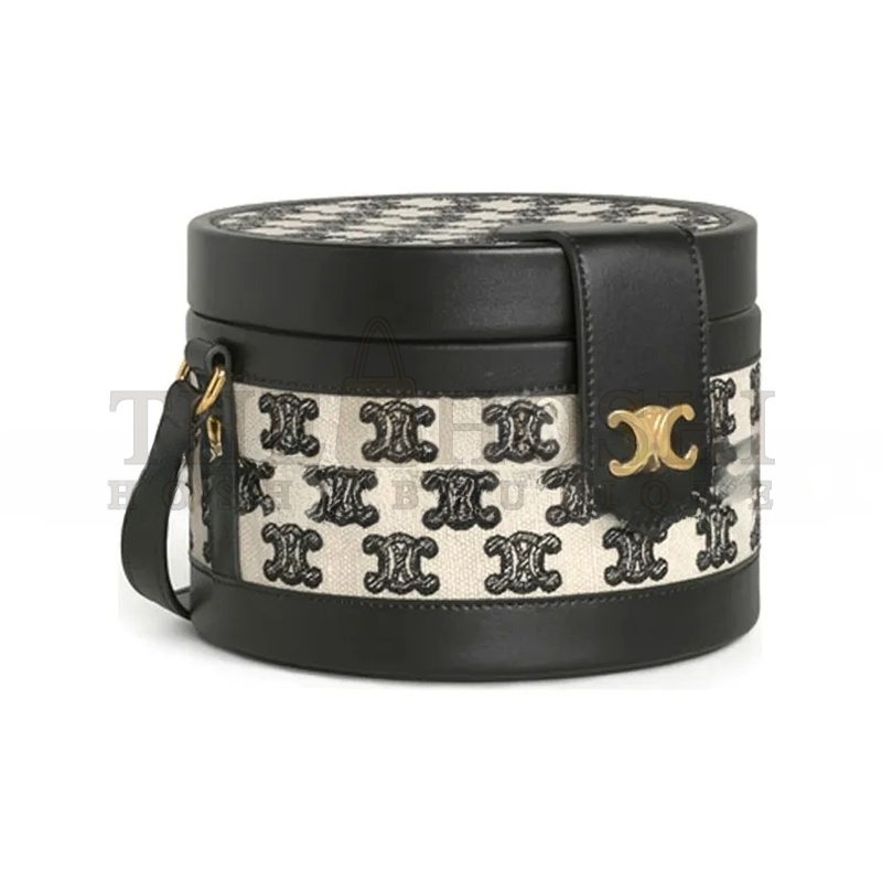 Ce1i*e SHOULDER BAG TAMBOUR TRIOMPHE IN FABRIC AND COW LEATHER 195192CS8.38NO (17*17*12cm) Master Quality