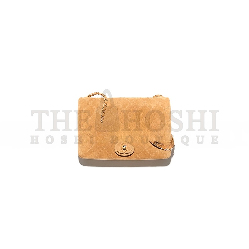 Ch**el FLAP BAG SUEDE CALFSKIN, LAMBSKIN &amp; GOLD-TONE METAL DARK BEIGE AS5987 (26*18*7cm) Master Quality