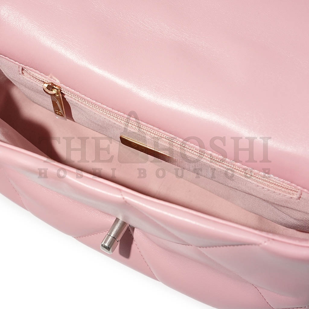 Ch**el BABY PINK QUILTED LAMBSKIN 19 FLAP BAG PALE GOLD AND RUTHENIUM HARDWARE AS1160 (26*16*9cm) Master Quality