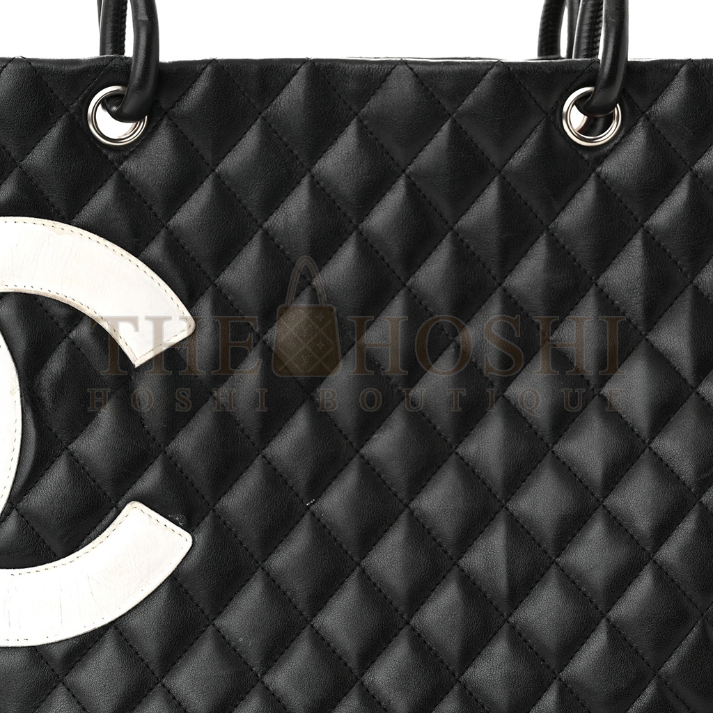Ch**el CALFSKIN QUILTED LARGE CAMBON TOTE BLACK WHITE (30*25*15cm) Master Quality