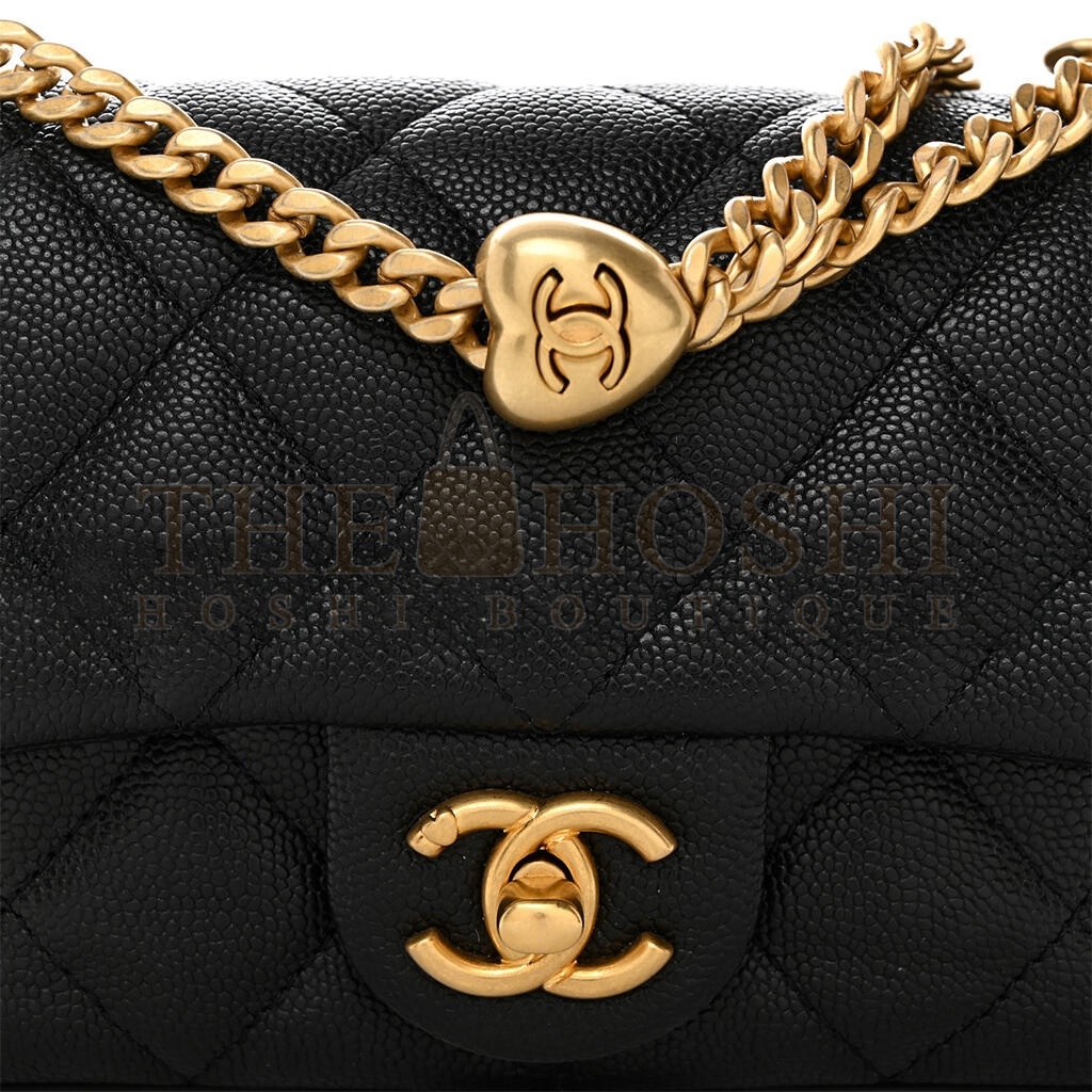 Ch**el CAVIAR QUILTED MINI SWEETHEART RECTANGULAR FLAP BLACK (19*12*8cm) Master Quality