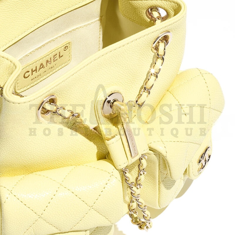 Ch**el SMALL BACKPACK GRAINED CALFSKIN &amp; GOLD-TONE METAL LIGHT YELLOW AS3787 B16985 (17.5*16.5*10cm) Master Quality