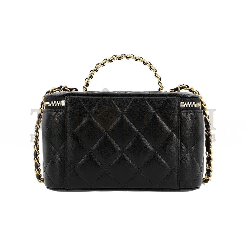 Ch**el BLACK ARGYLE LAMBSKIN COSMETIC BAG WITH GOLD HARDWARE AP3663 (16*10*9cm) Master Quality