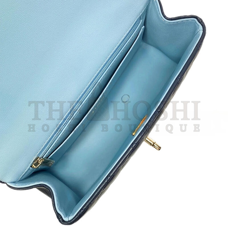 Ch**el MINI TOP HANDLE RECTANGULAR FLAP BAG QUILTED LAMBSKIN NAVY AND LIGHT BLUE 360047 (20*13*6cm) Master Quality