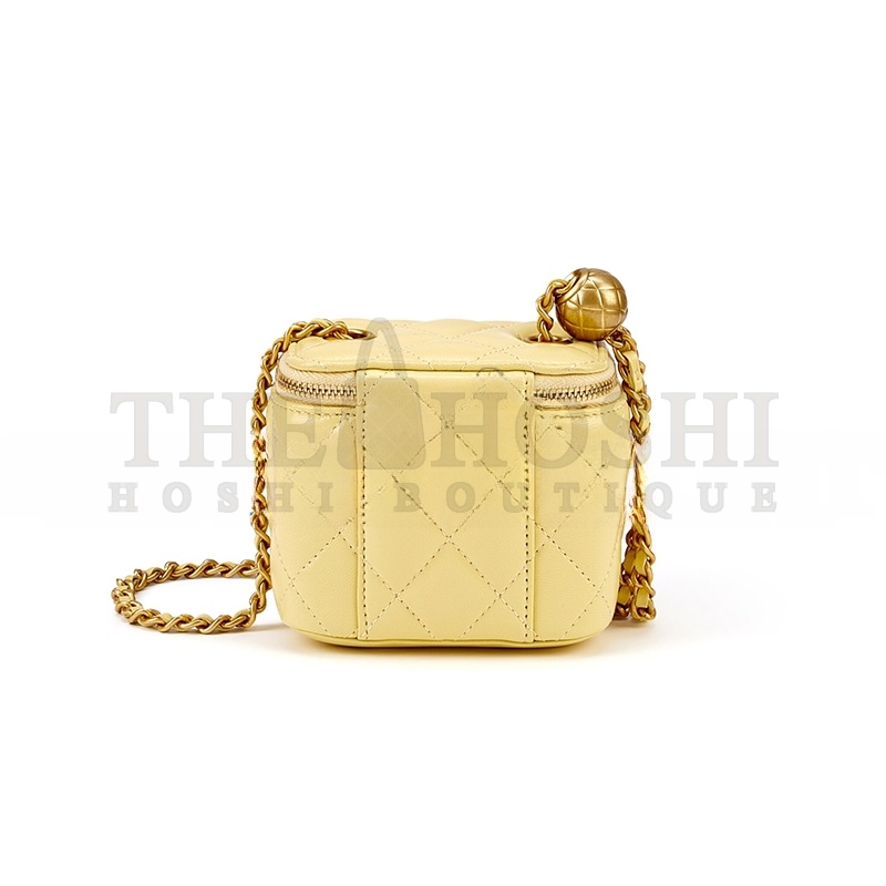 Ch**el MINI PEARL CRUSH VANITY CASE WITH CHAIN YELLOW 110267 (11*8.5*7cm) Master Quality