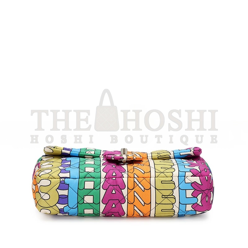 Ch**el RAINBOW QUILTED NYLON MEDIUM LOGO FLAP GOLD HARDWARE AS2897 (24.5*15*5cm) Master Quality