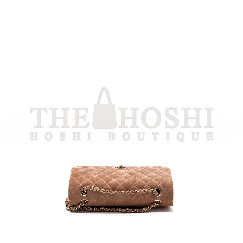 Ch**el MEDIUM CLASSIC DOUBLE FLAP BAG SUEDE LEATHER LIGHT BROWN LGHW (25*16*6cm) Master Quality