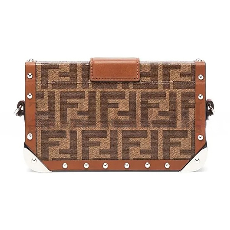 F**di BAGUETTE TRUNK BAG ZUCCA COATED CANVAS MINI BROWN 7VA507A8V3F18AT (19*11*4cm) Master Quality