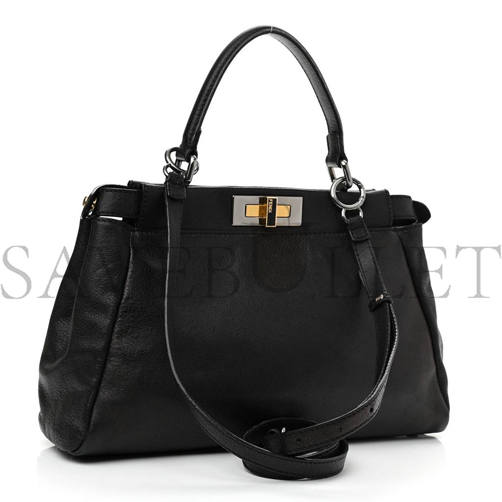 F**di GOATSKIN ZUCCA MEDIUM PEEKABOO ICONIC SATCHEL BLACK TOBACCO (34*22*11cm) Master Quality