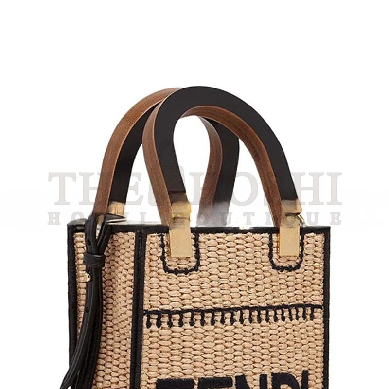 F**di SUNSHINE MINI STRAW &amp; LEATHER TOTE 8BS051AFQPF0VPJ (18*13*6cm) Master Quality