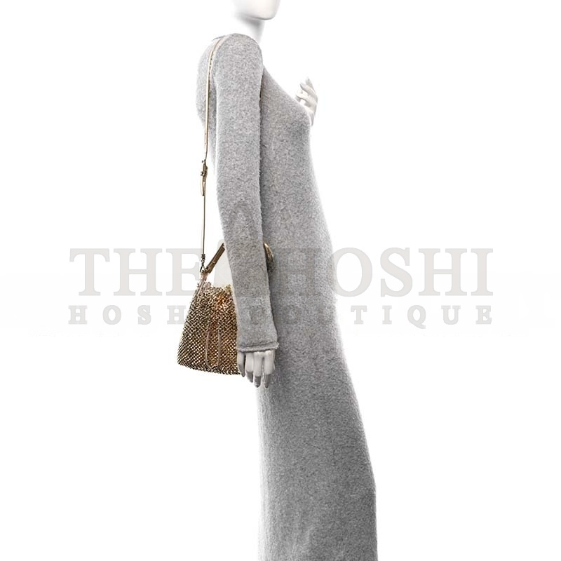 Pra*a MINI CRYSTAL-EMBELLISHED SATIN BUCKET BAG IN GOLD 1BE067 (19.5*15.5*10cm) Master Quality