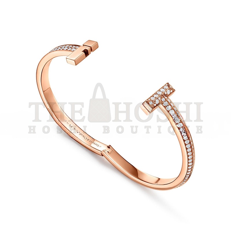 T*f*ny T1 WIDE D1am0nd HINGED BANGLE IN ROSE GOLD 68127289 Master Quality