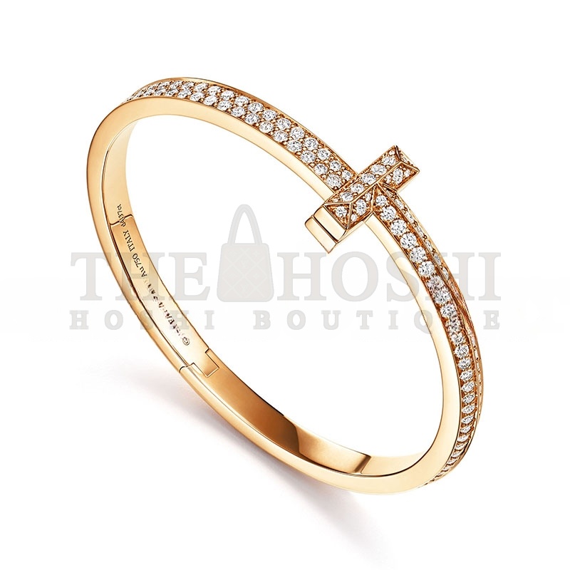 T*f*ny T1 WIDE D1am0nd HINGED BANGLE IN YELLOW GOLD 68127262 Master Quality