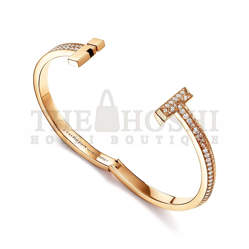 T*f*ny T1 WIDE D1am0nd HINGED BANGLE IN YELLOW GOLD 68127262 Master Quality