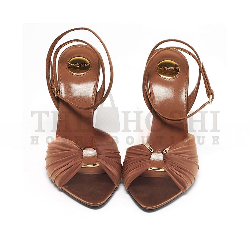 Y51 BROWN SATIN AND STRETCH FABRIC LOLA ANKLE STRAP SANDALS Master Quality